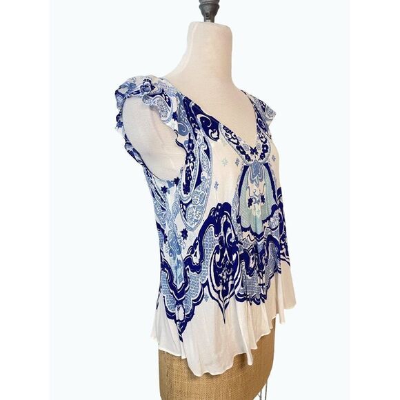 Anthropologie Maeve Blue White Clana Swing Blouse Top US 4 - Picture 4 of 6